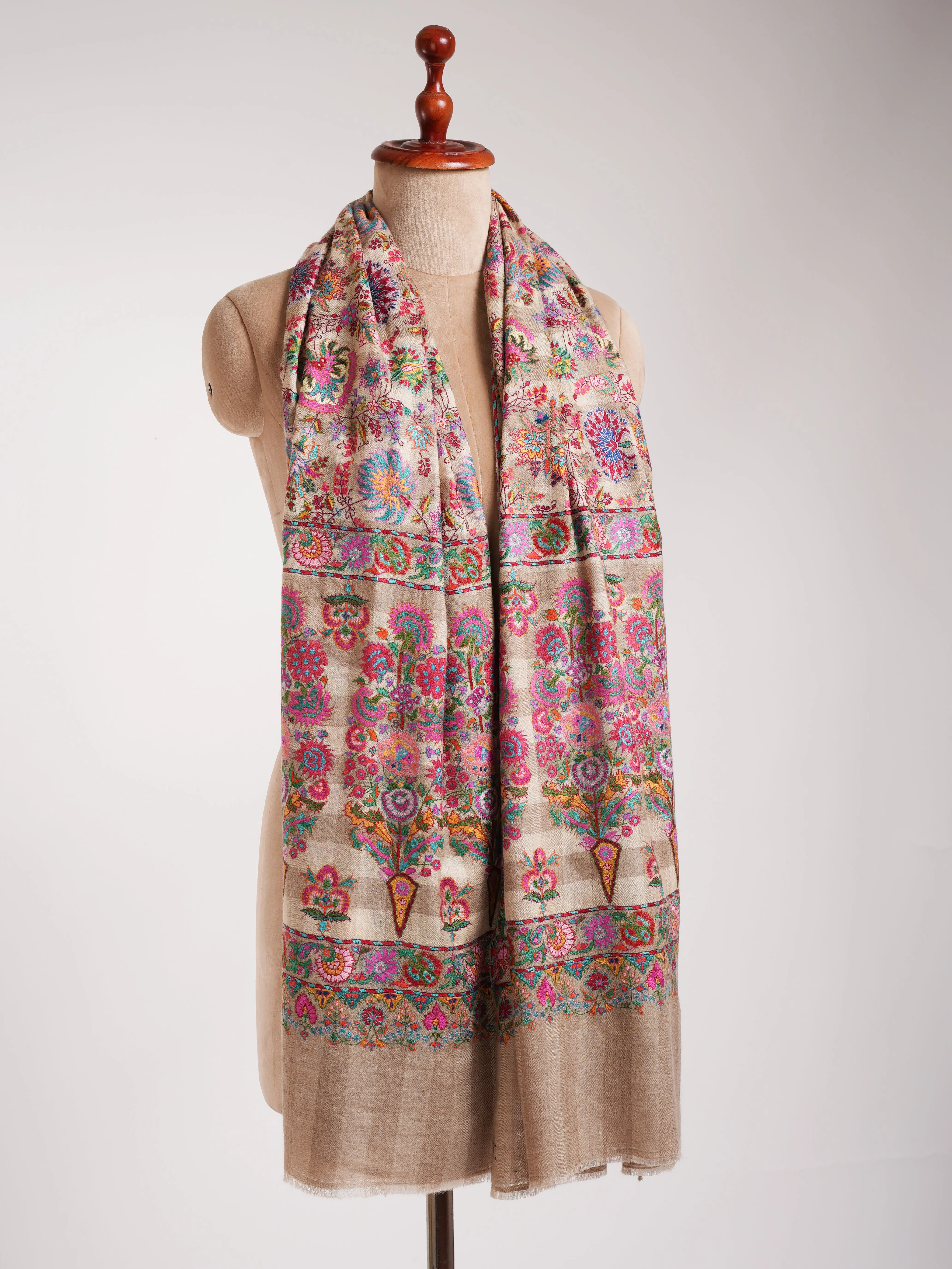 Colorful Mughal Motif Indian Pashmina Handmade Jamavar Shawl