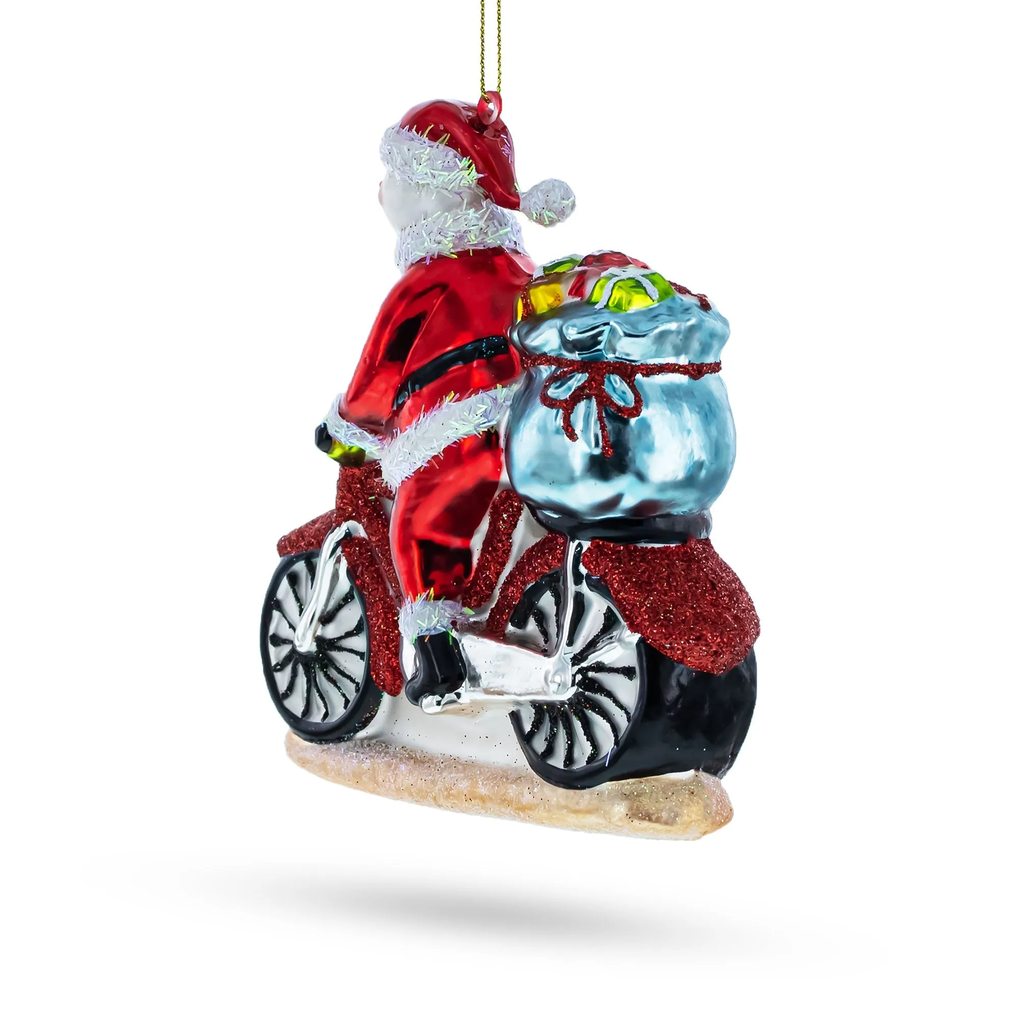 Cool Snowman Biker On The Road - Blown Glass Christmas Ornament