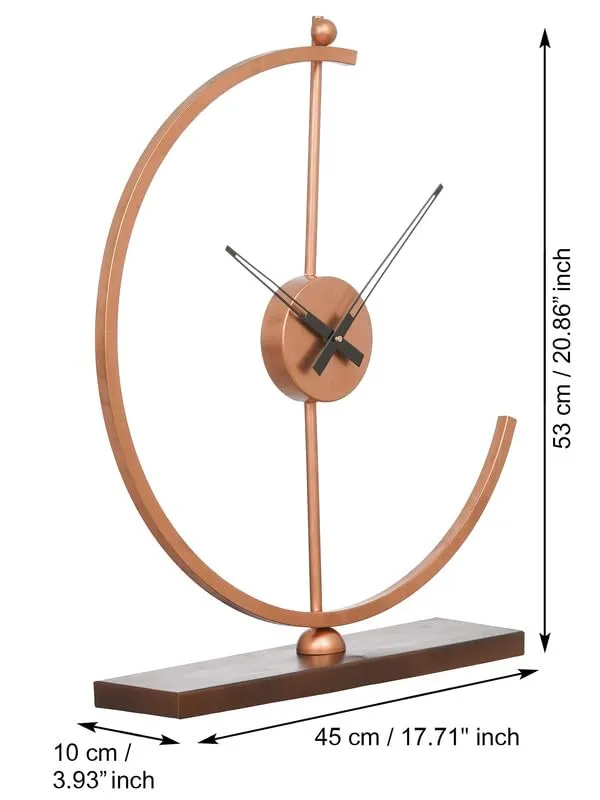 CRAFT SMITH Beautiful Metal Copper Colour Analog Office Desk Table Clock for Study Living Room Home Decoration Gifts (Size: 38 x 10 x 53.5 CM | Weight: 850 Gram)