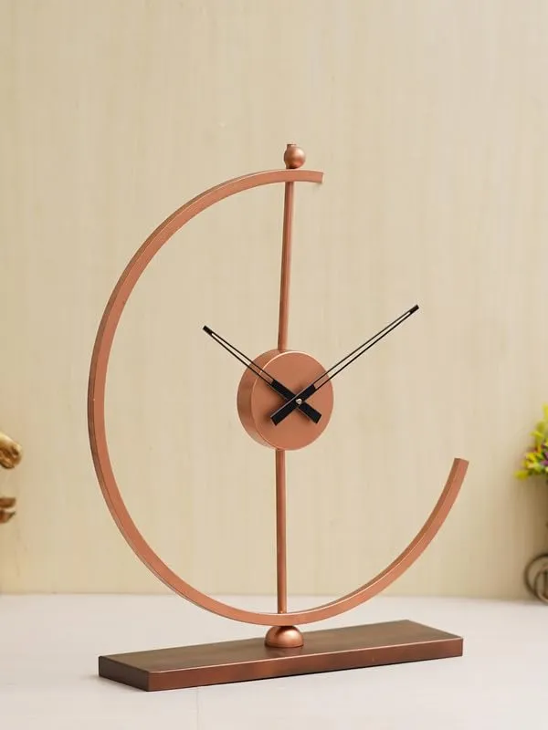 CRAFT SMITH Beautiful Metal Copper Colour Analog Office Desk Table Clock for Study Living Room Home Decoration Gifts (Size: 38 x 10 x 53.5 CM | Weight: 850 Gram)