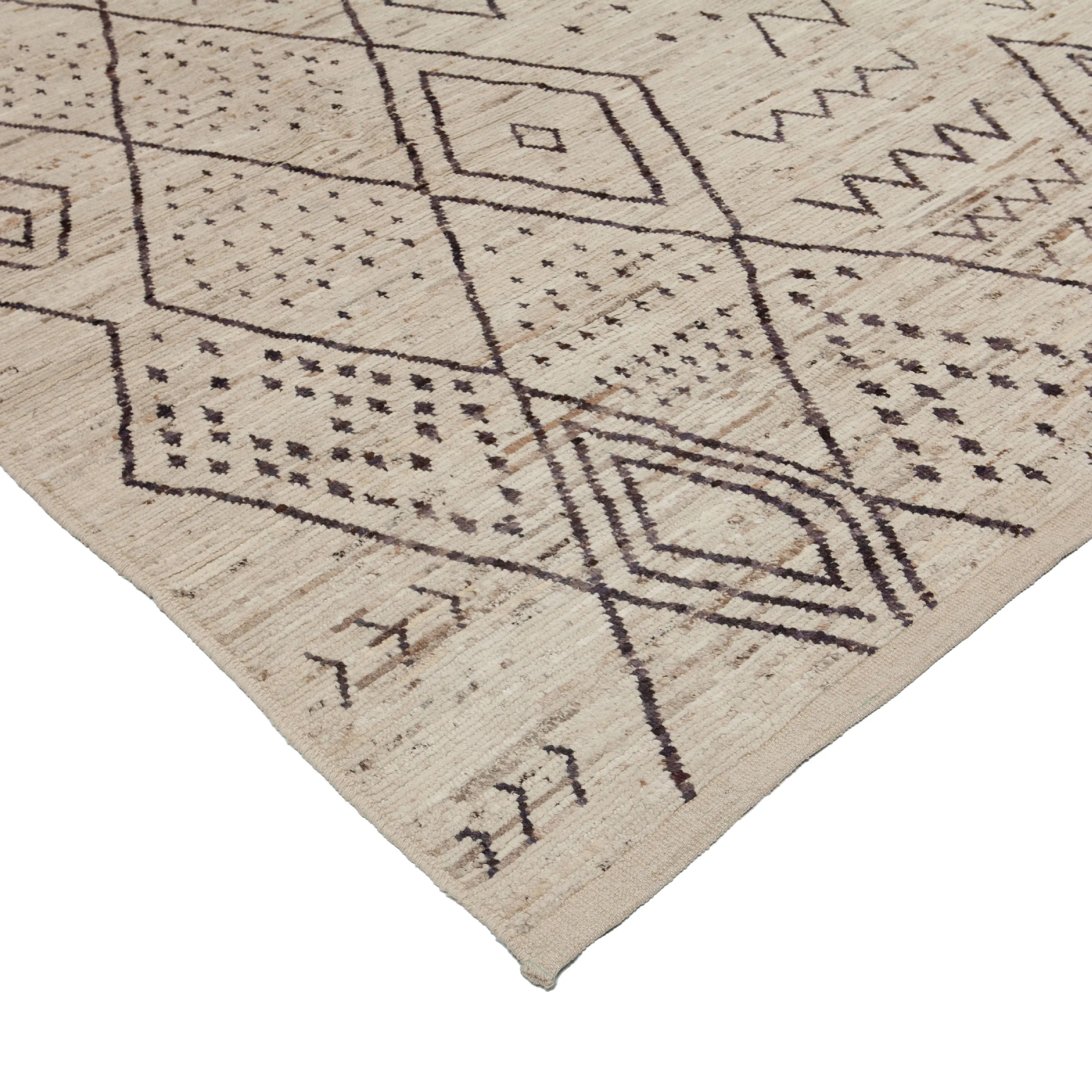 Cream & Brown Zameen Geometric Wool Rug - 10'2" x 14'2"