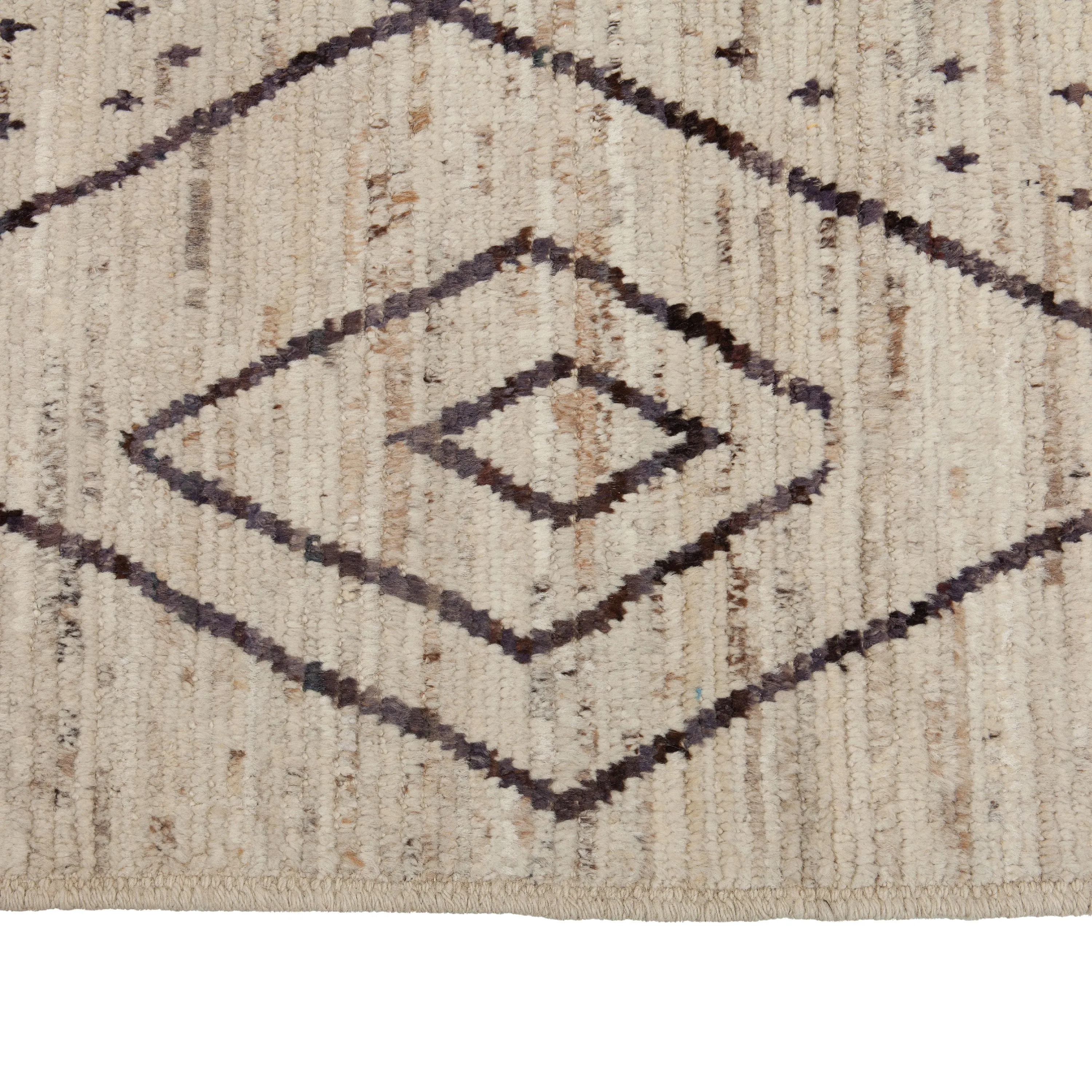 Cream & Brown Zameen Geometric Wool Rug - 10'2" x 14'2"