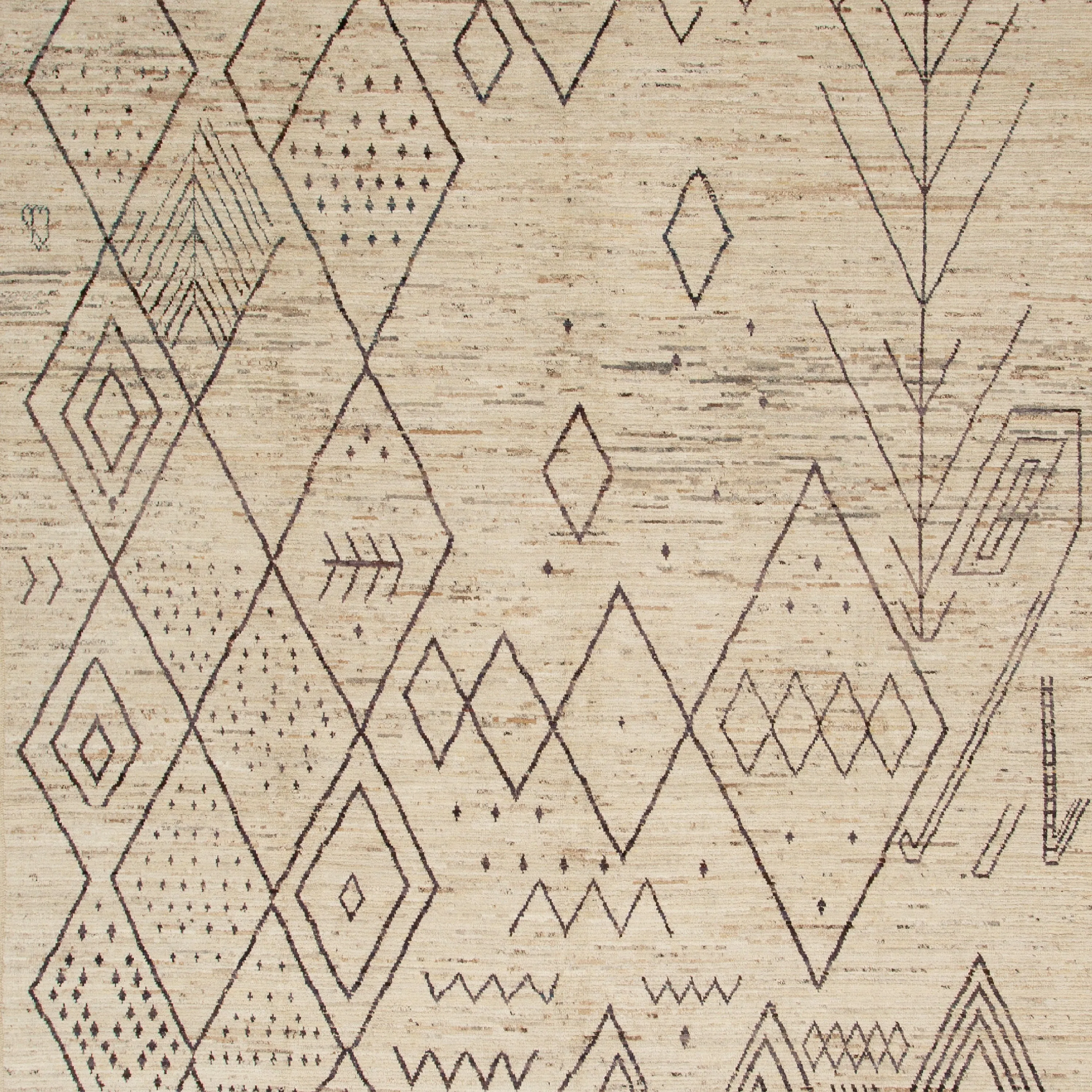 Cream & Brown Zameen Geometric Wool Rug - 10'2" x 14'2"