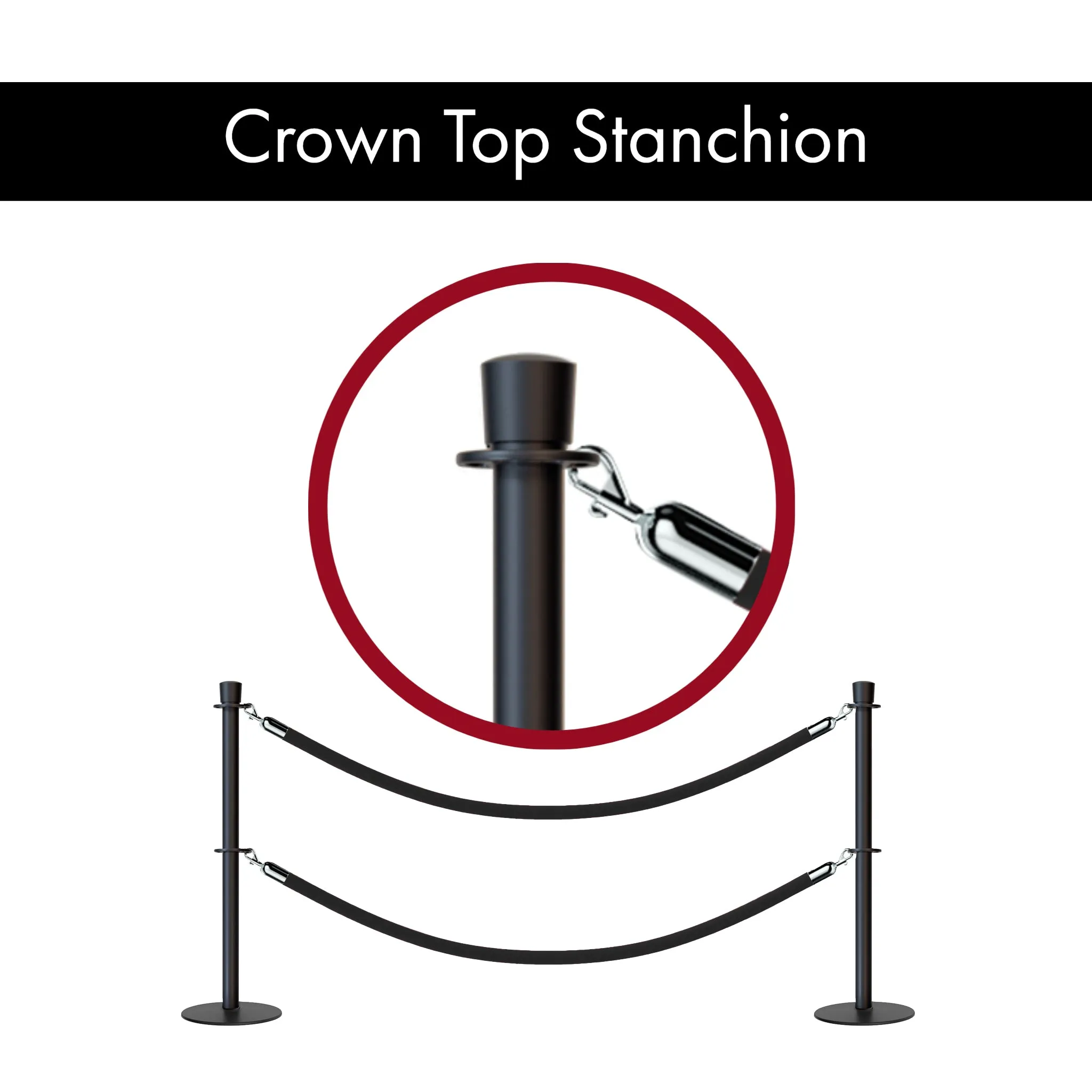 Crown Top Dual Rope Stanchion with Low Profile Base - Montour Line CXLineD