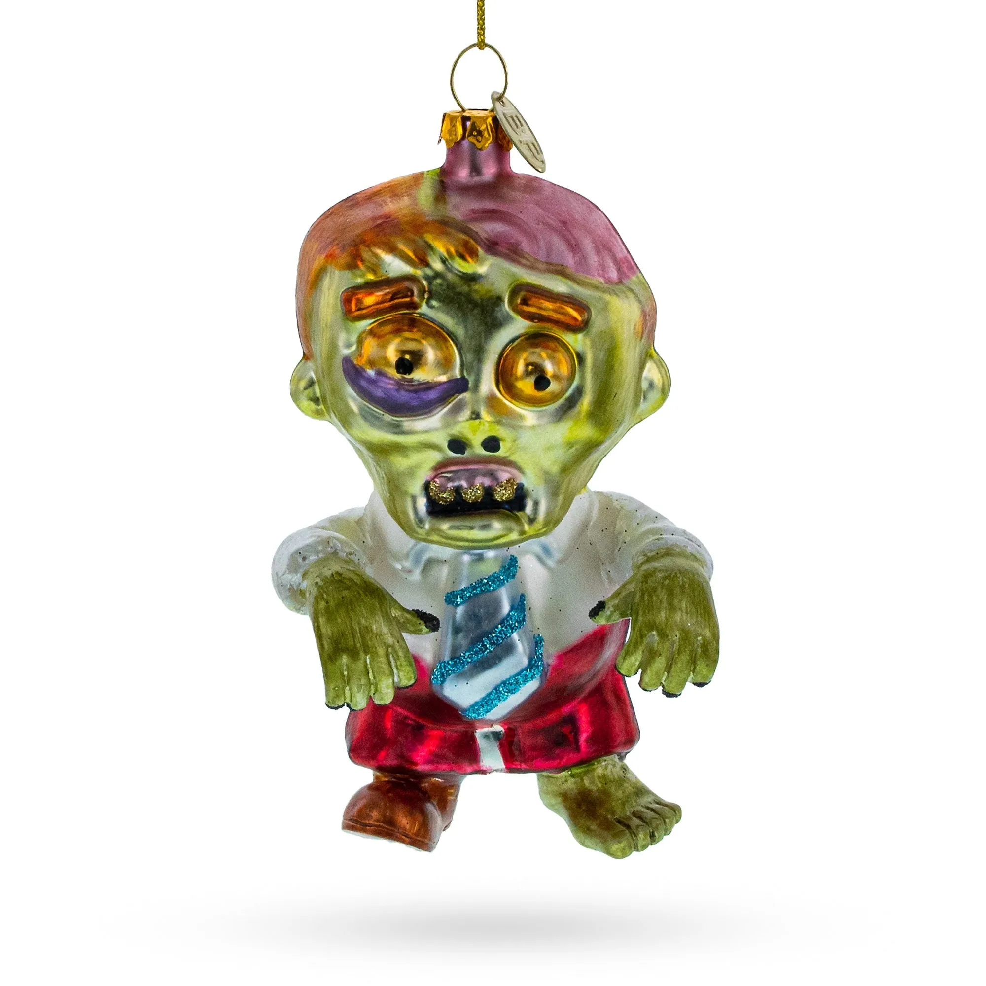 Dapper Zombie In Formal Attire - Blown Glass Christmas Ornament