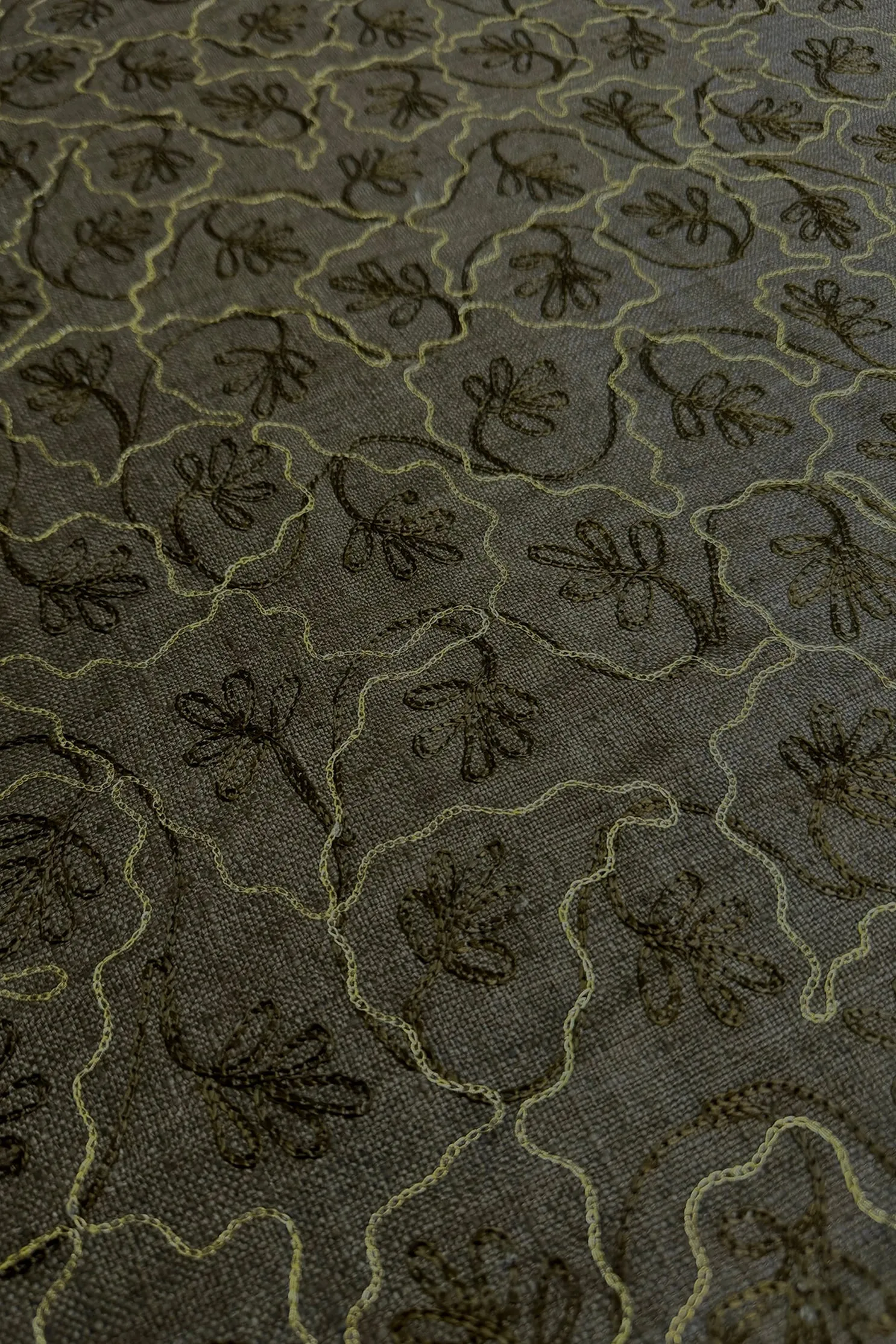 Dark Olive Embroidered Silk Linen MEMT-010