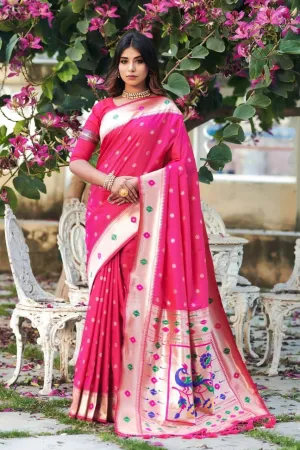 Dark Pink Banarasi Silk  Saree