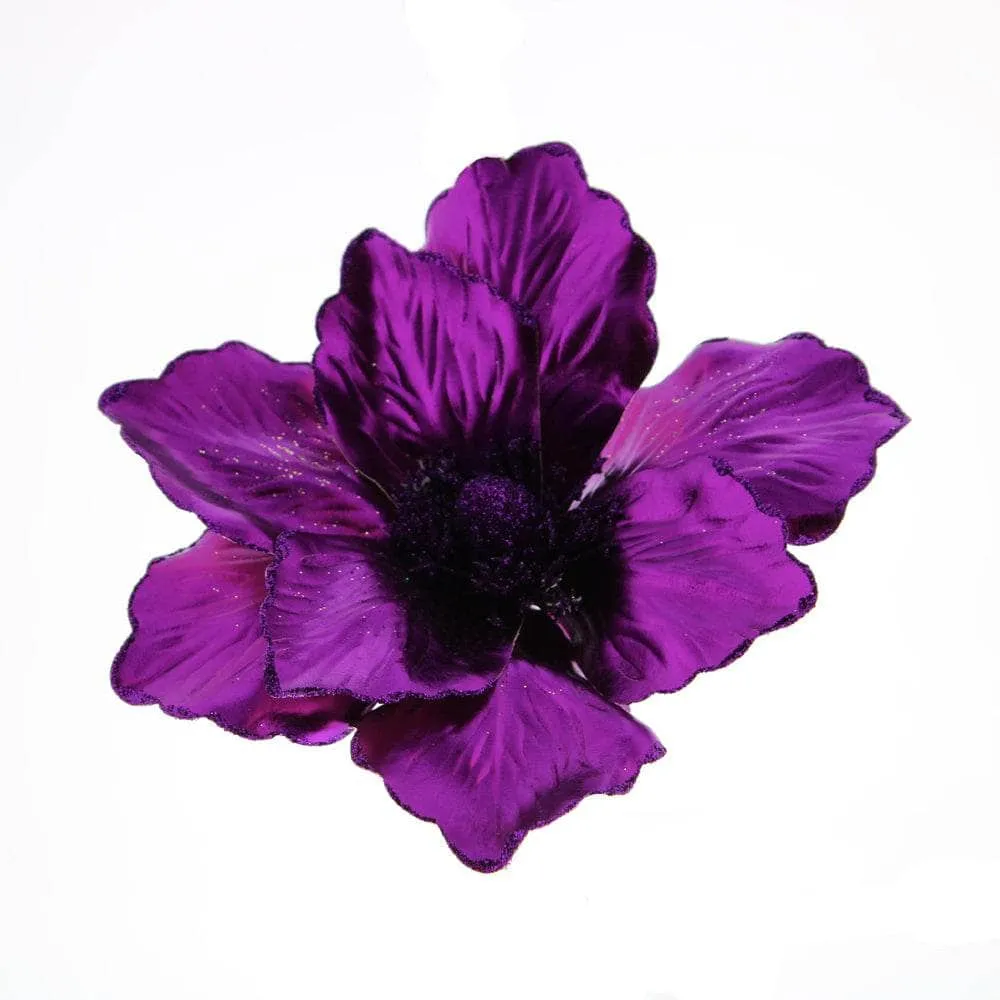 Dark Purple Magnolia Clip-On Christmas Tree Decoration - 21cm