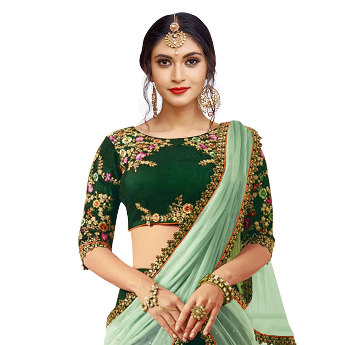 Dazzling Dark Green Colored Party Wear Embroidered Lehenga Choli