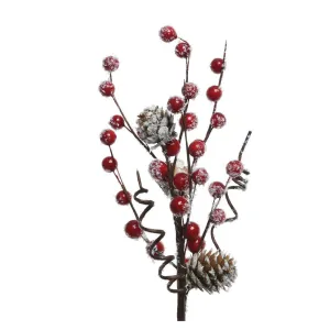 Decoris 30cm Red Berry Spray with Snow Finish