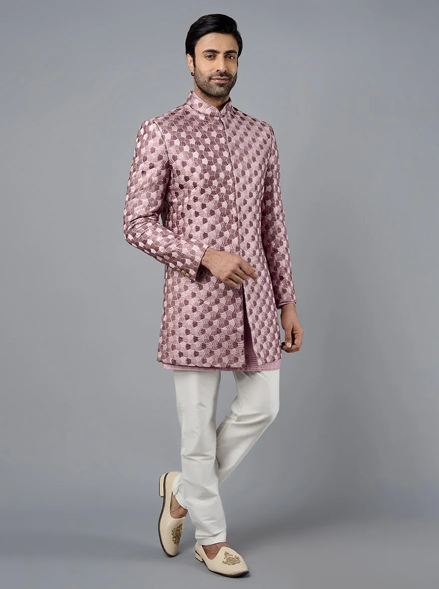 Deep Mauve Embroidered Regular Fit Jodhpuri Suit | TULA