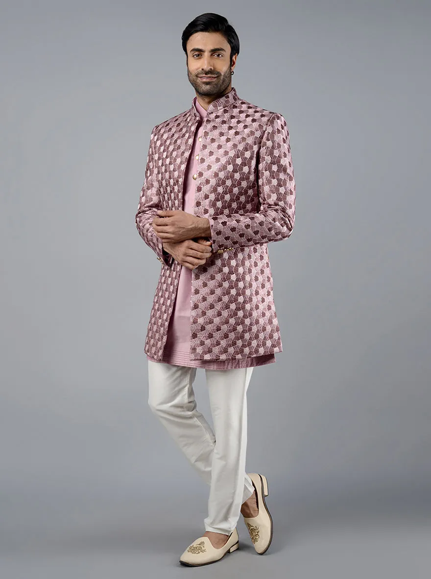 Deep Mauve Embroidered Regular Fit Jodhpuri Suit | TULA