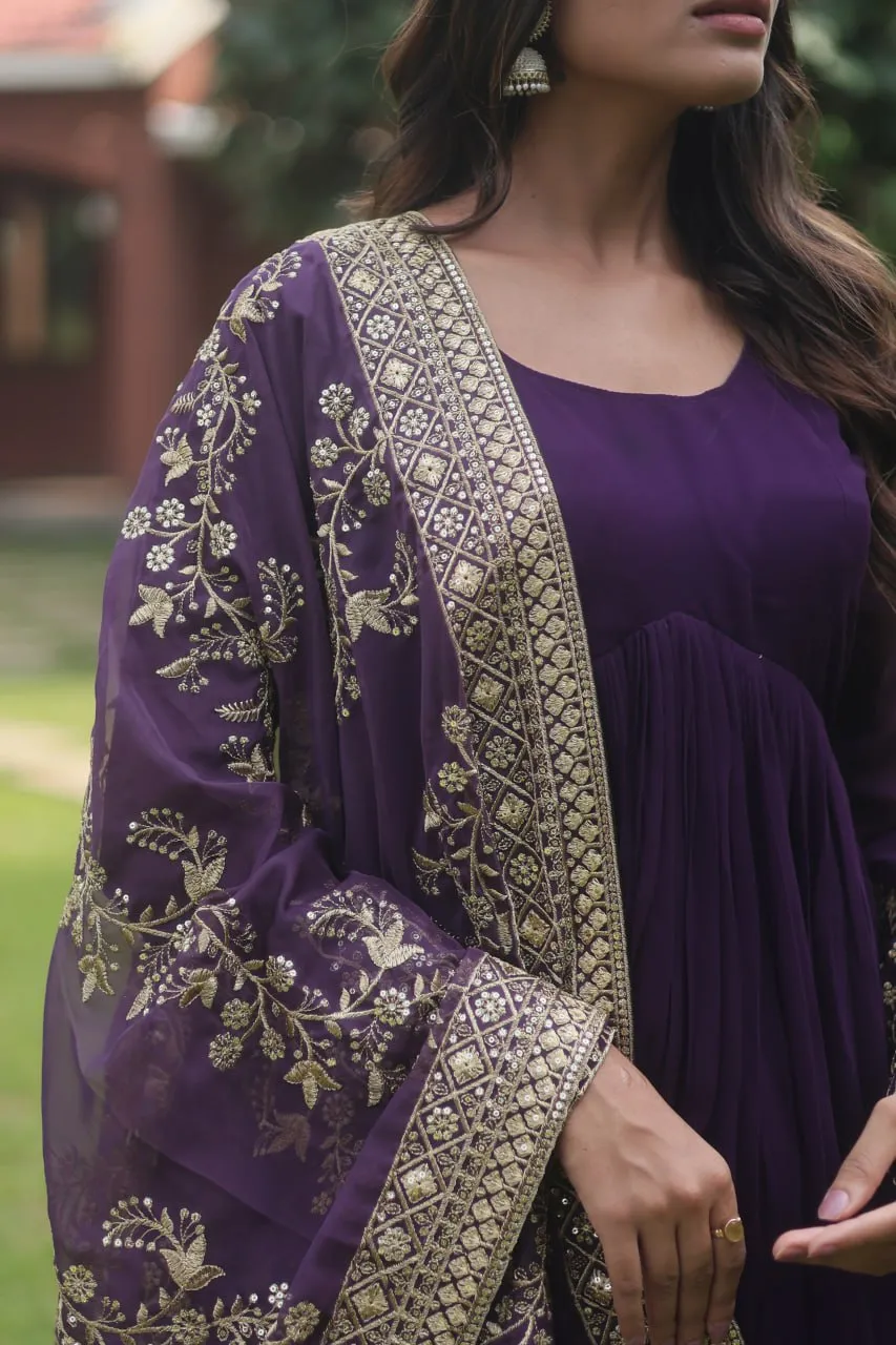 Designer Purple Anarkali Dress for women, georgette anarkali suit with dupatta, sequence embroidery anarkali, readymade anarkali kurtis, gown