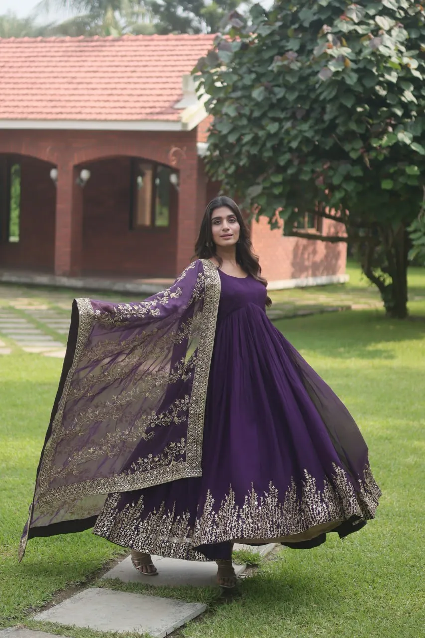 Designer Purple Anarkali Dress for women, georgette anarkali suit with dupatta, sequence embroidery anarkali, readymade anarkali kurtis, gown