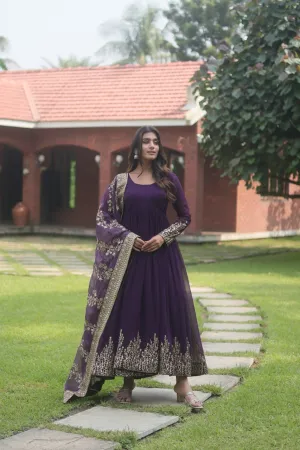 Designer Purple Anarkali Dress for women, georgette anarkali suit with dupatta, sequence embroidery anarkali, readymade anarkali kurtis, gown