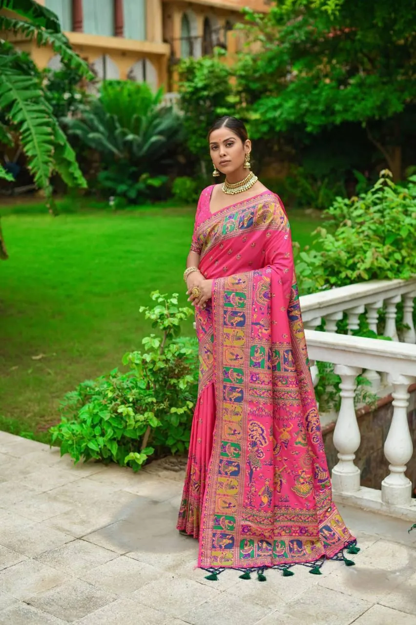 Desire Pink Kashmiri Pashmina Silk  Saree