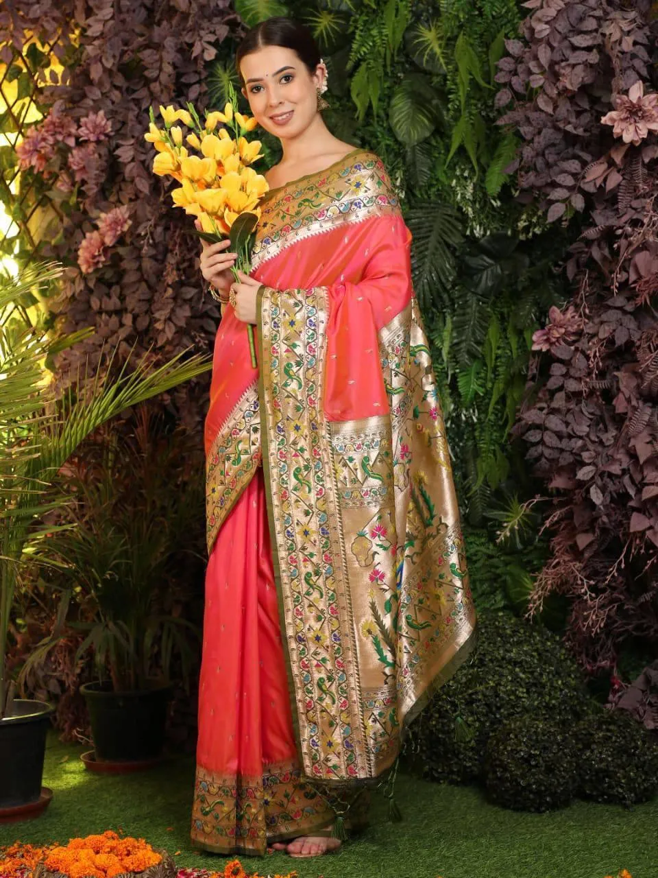 Desire Red Banarasi Silk Paithani  Saree