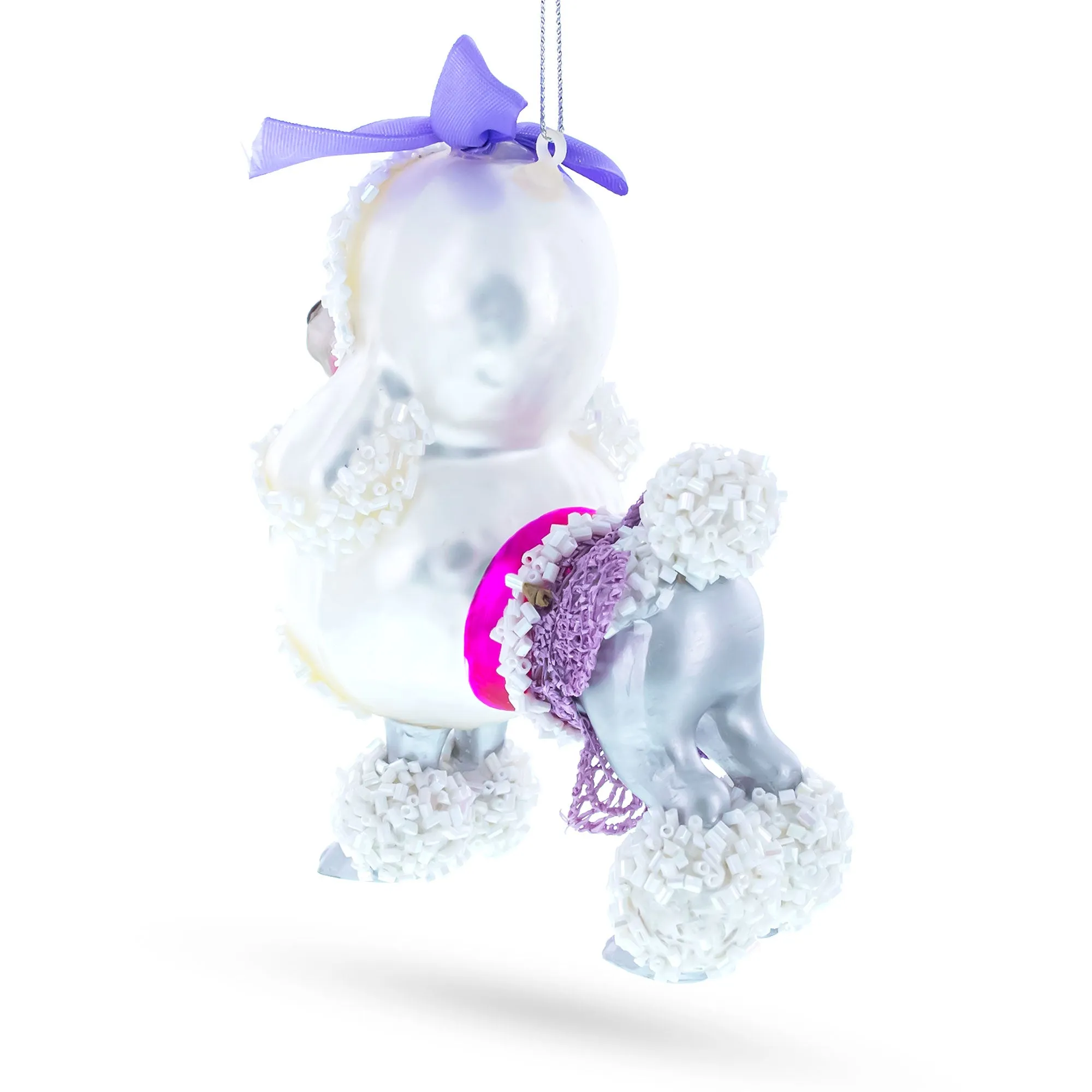 Elegant Bejeweled Poodle - Blown Glass Christmas Ornament