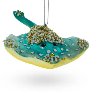 Elegant Blue Stingray - Blown Glass Christmas Ornament