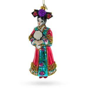 Elegant Woman In Traditional Clothing - Blown Glass Christmas Ornament