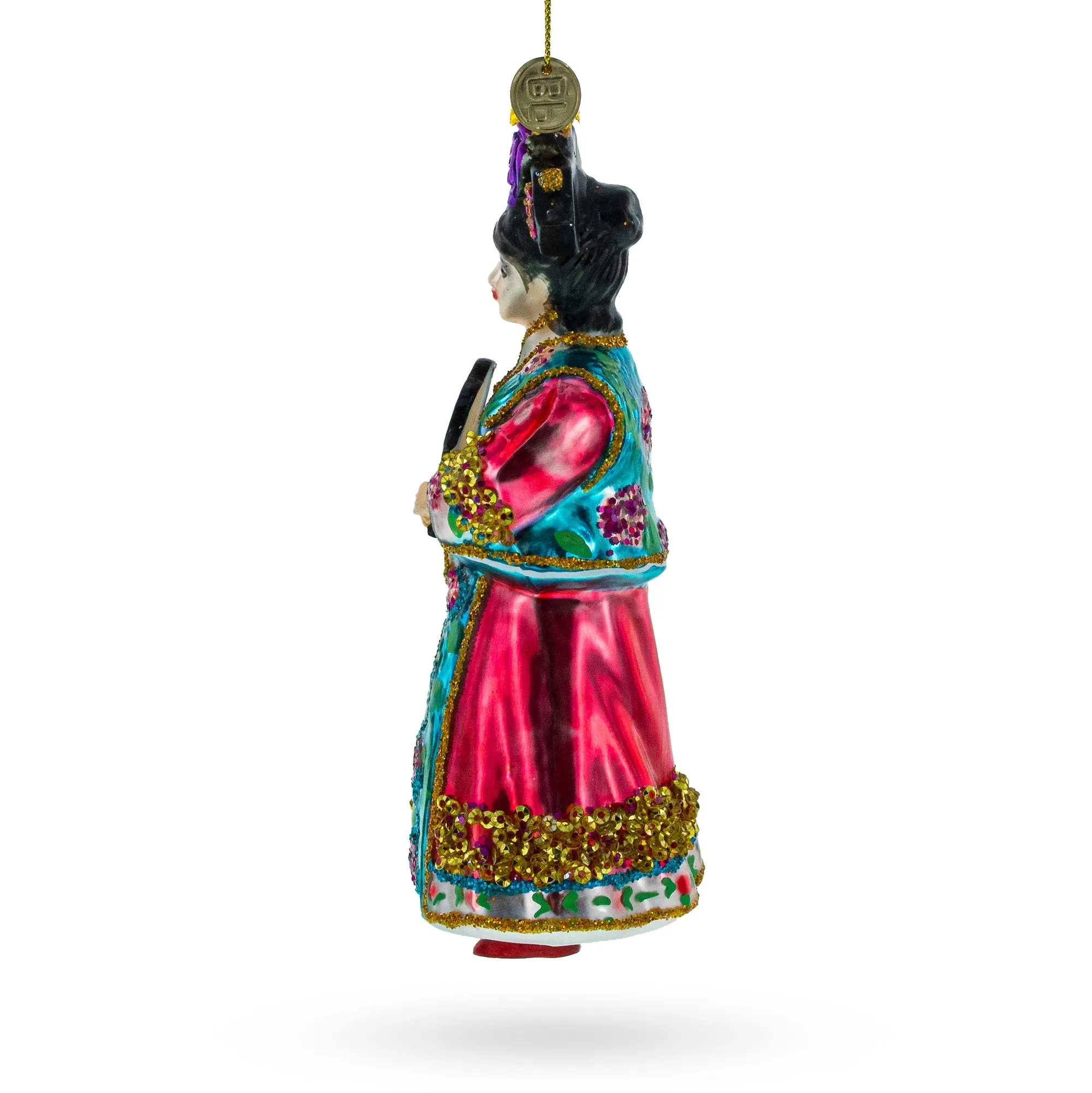 Elegant Woman In Traditional Clothing - Blown Glass Christmas Ornament