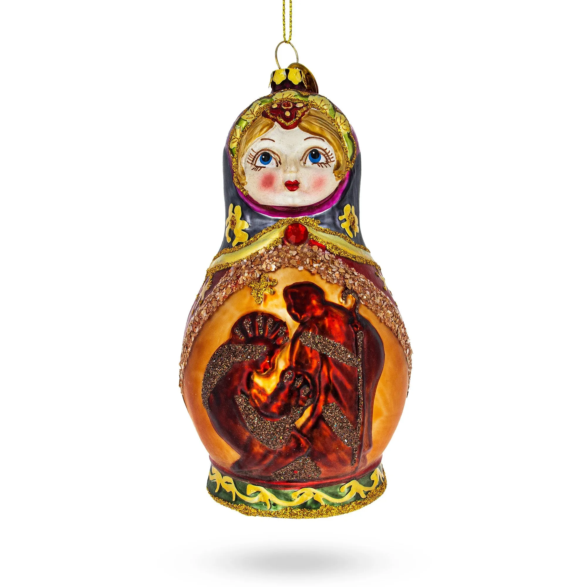 Enchanting Matryoshka Doll With Nativity Scene - Blown Glass Christmas Ornament