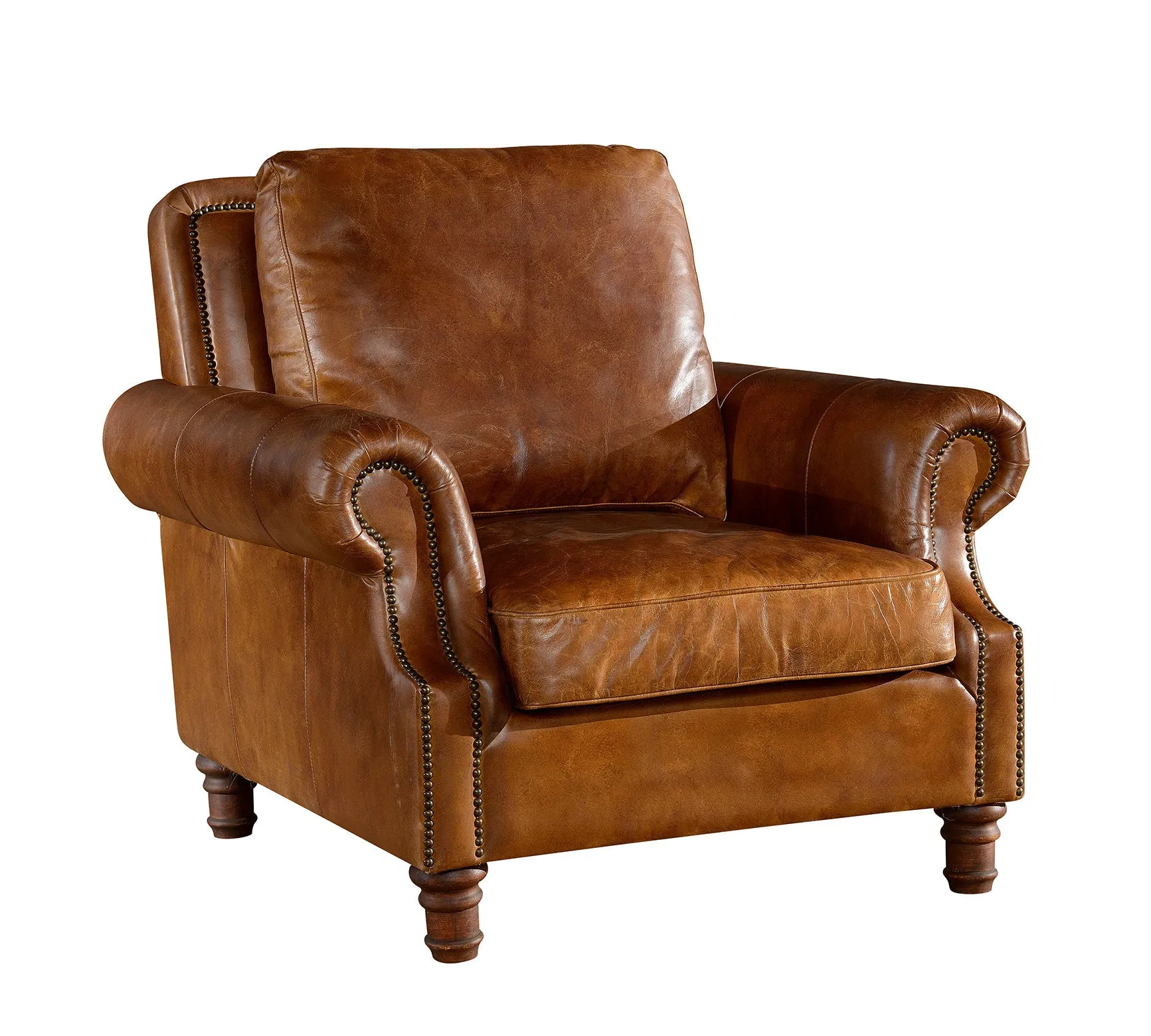 English Rolled Arm - Arm Chair - Light Brown Leather