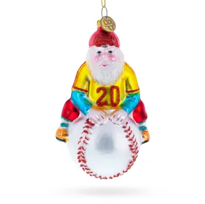 Festive Santa Baseball Player - Handcrafted Blown Glass Christmas Ornament