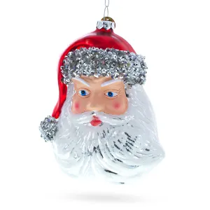 Festive Santa Head - Blown Glass Christmas Ornament