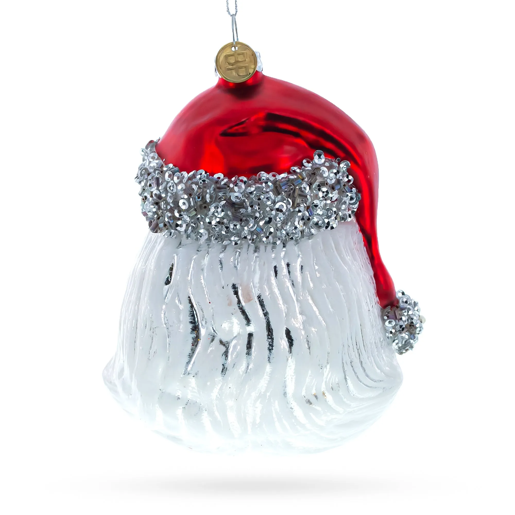 Festive Santa Head - Blown Glass Christmas Ornament