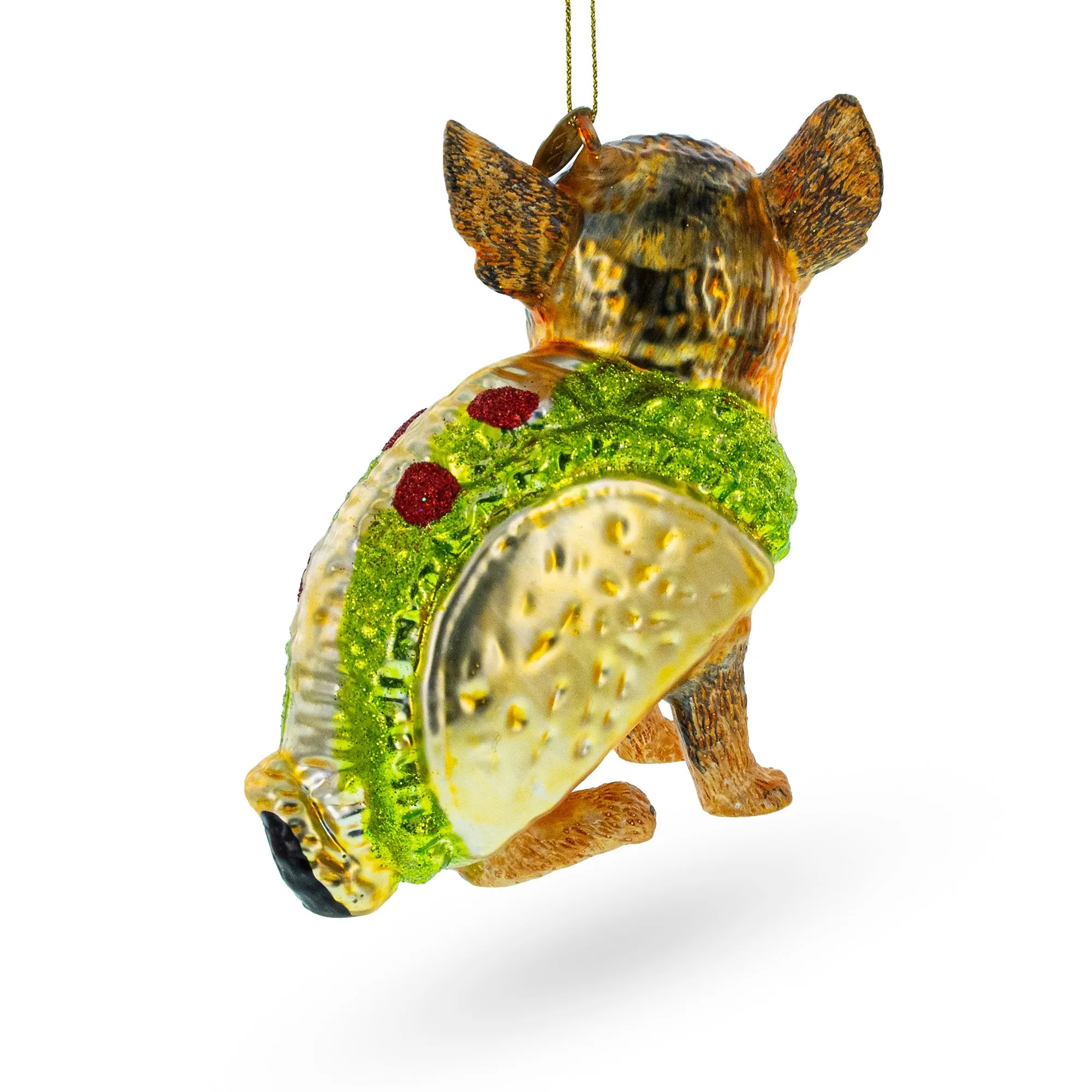 Fiesta Pup: Taco-wearing Dog - Blown Glass Christmas Ornament