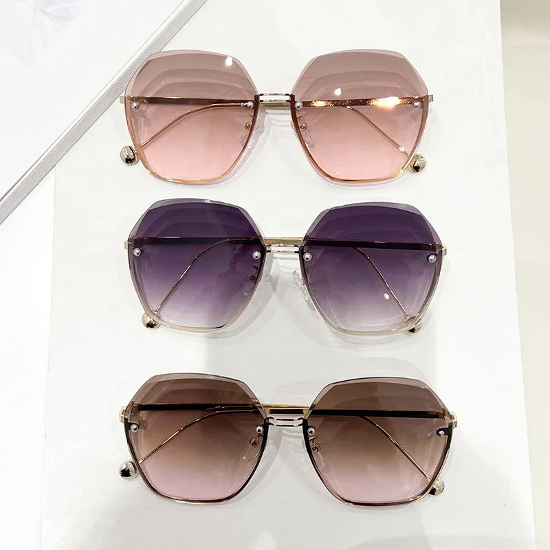 Frameless Sunglasses Irregular Cut Edge Anti-UV Sunglasses Women's Fashion Trend Versatile New Large Frame Glasses