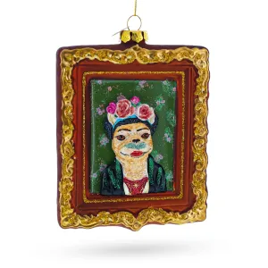 Frida Kahlo Inspired Dog Art - Blown Glass Christmas Ornament