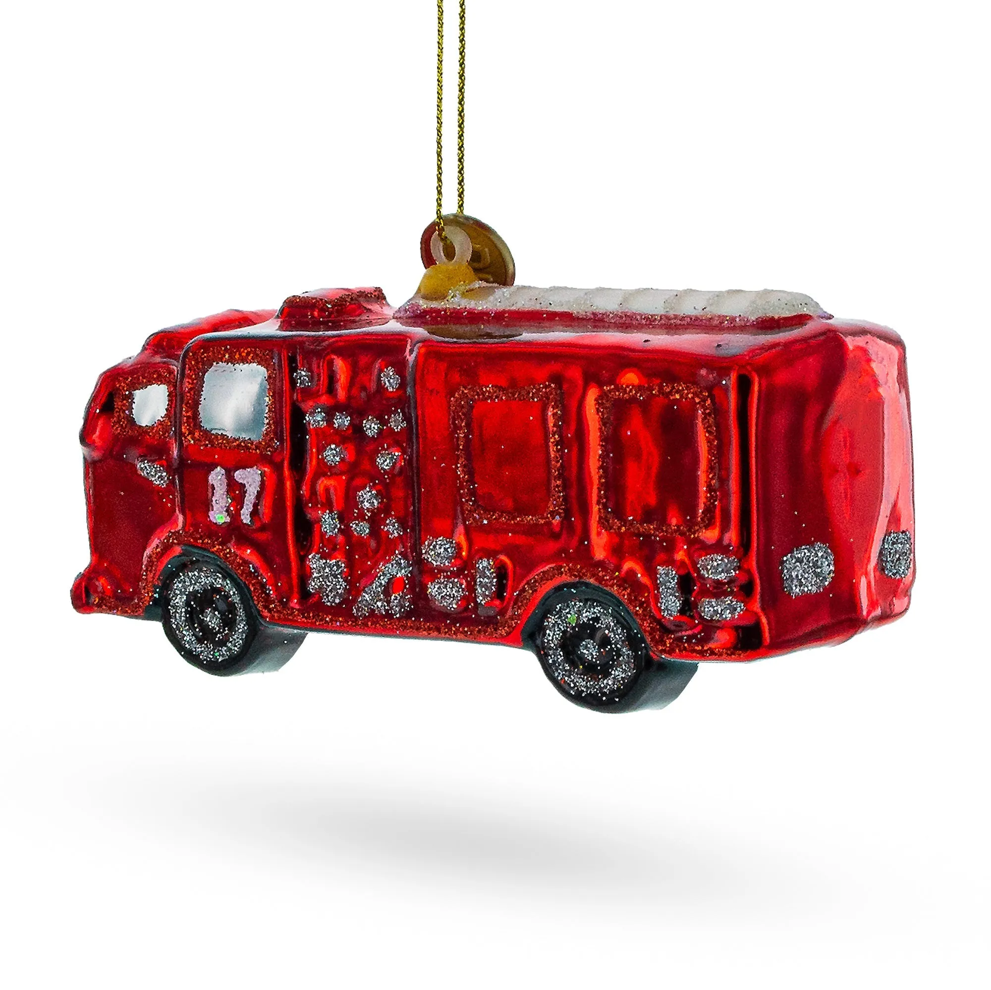 Gleaming Firetruck - Blown Glass Christmas Ornament