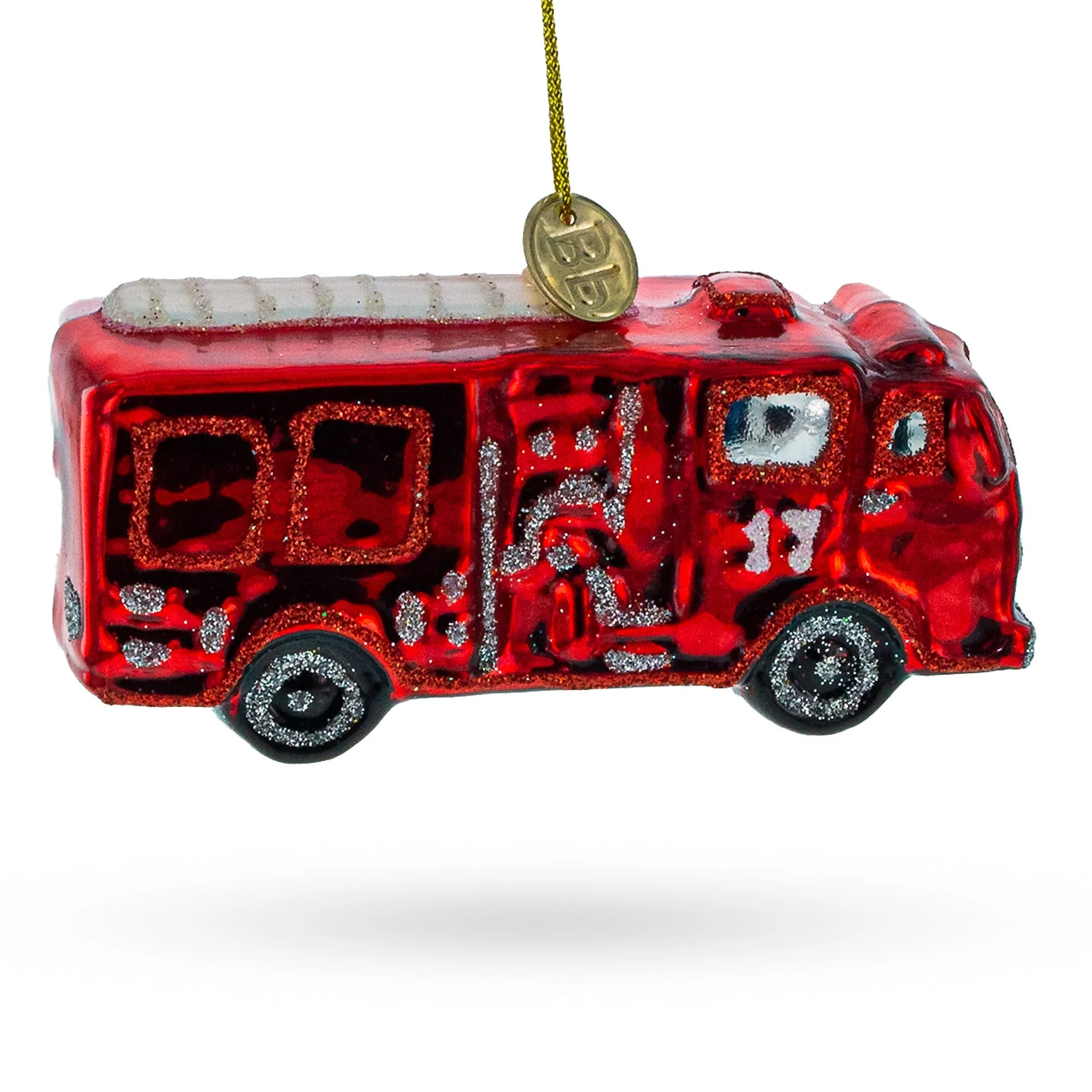 Gleaming Firetruck - Blown Glass Christmas Ornament