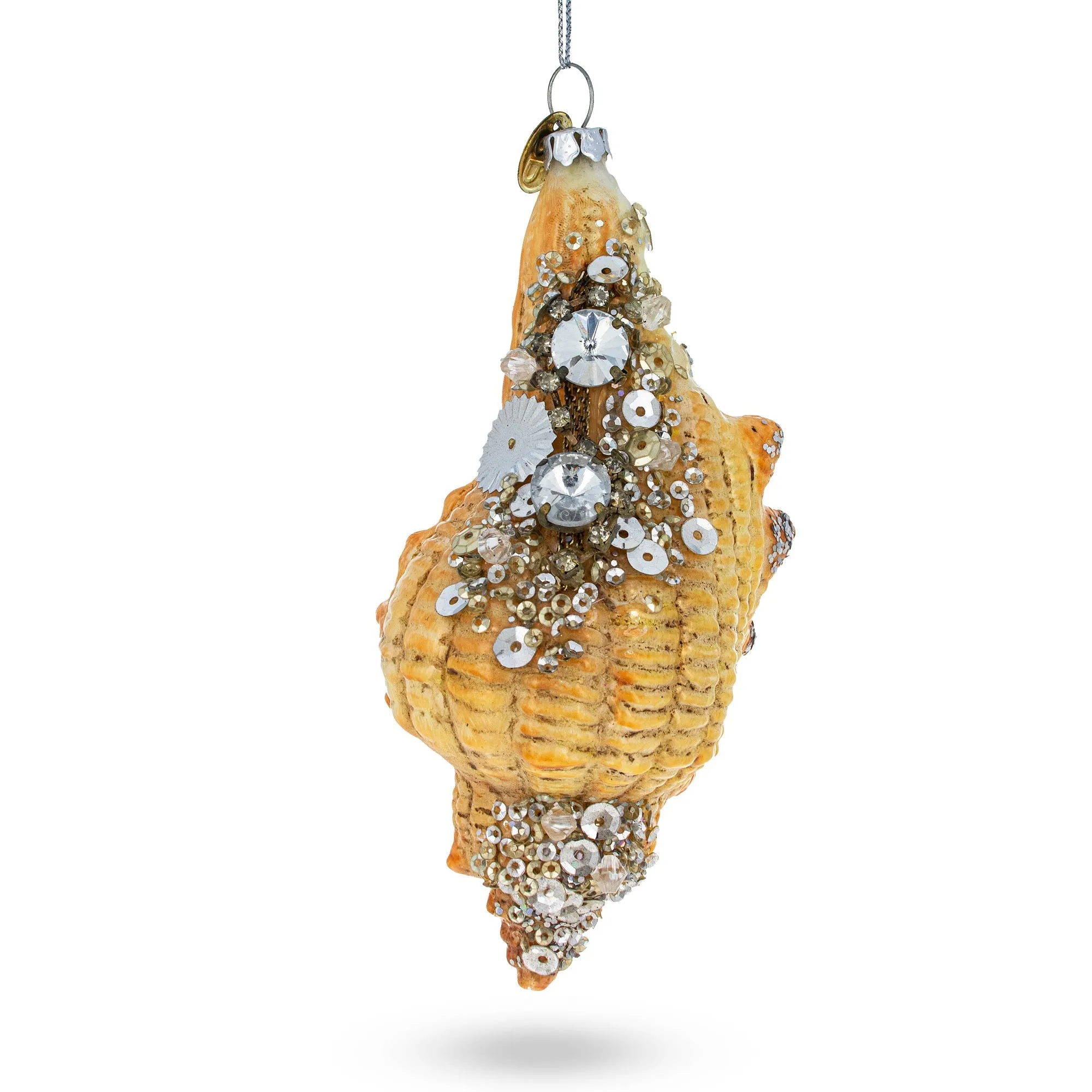 Glittered Seashell - Blown Glass Christmas Ornament