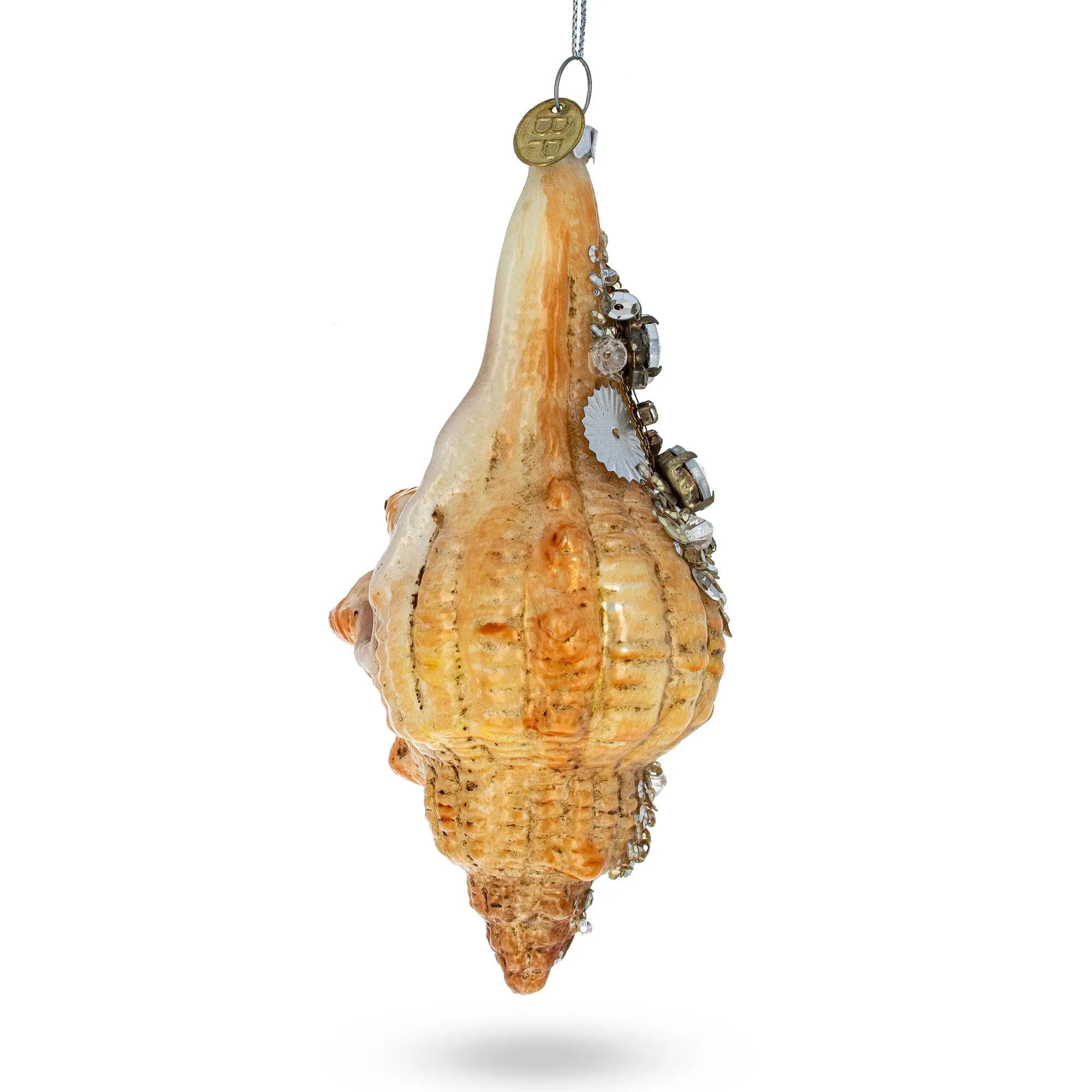 Glittered Seashell - Blown Glass Christmas Ornament