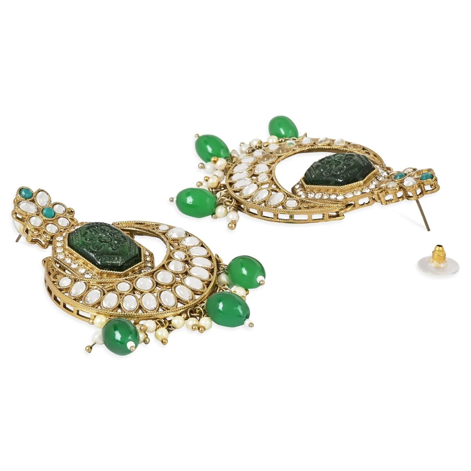 Gold Plated Traditional Kundan Pearl Stone Chandbali Earrings For Women/Girls