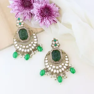 Gold Plated Traditional Kundan Pearl Stone Chandbali Earrings For Women/Girls