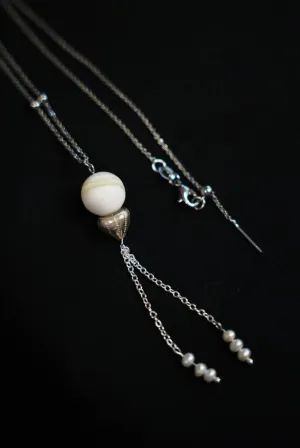 Gourd Pendant Necklace, 999 Silver, Giant Clamshell Bead & Pearl