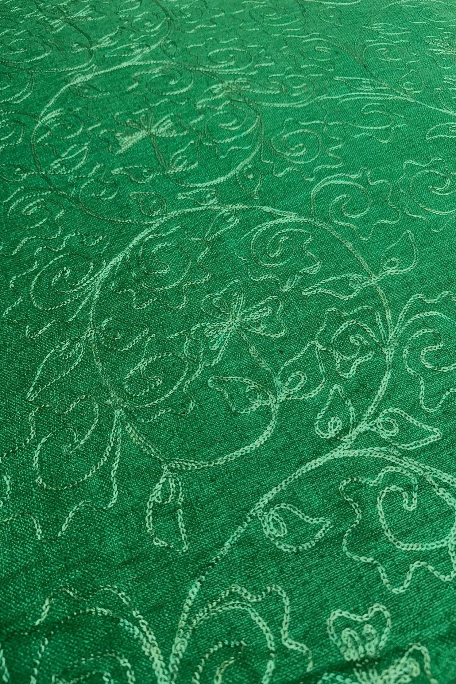 Green Embroidered Silk Linen MEMT-018-48