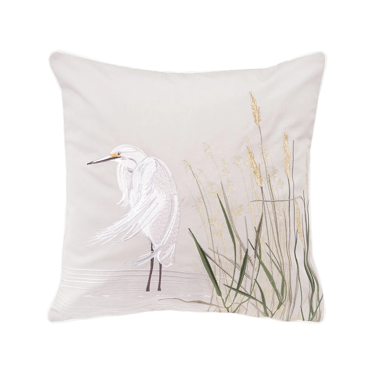 Grey Left White Egret Indoor Outdoor Pillow