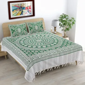 Hashcart Quality Cotton Bedsheet Hand Block Printed for Double Bed with Two Pillow Covers (90x100 Inch)