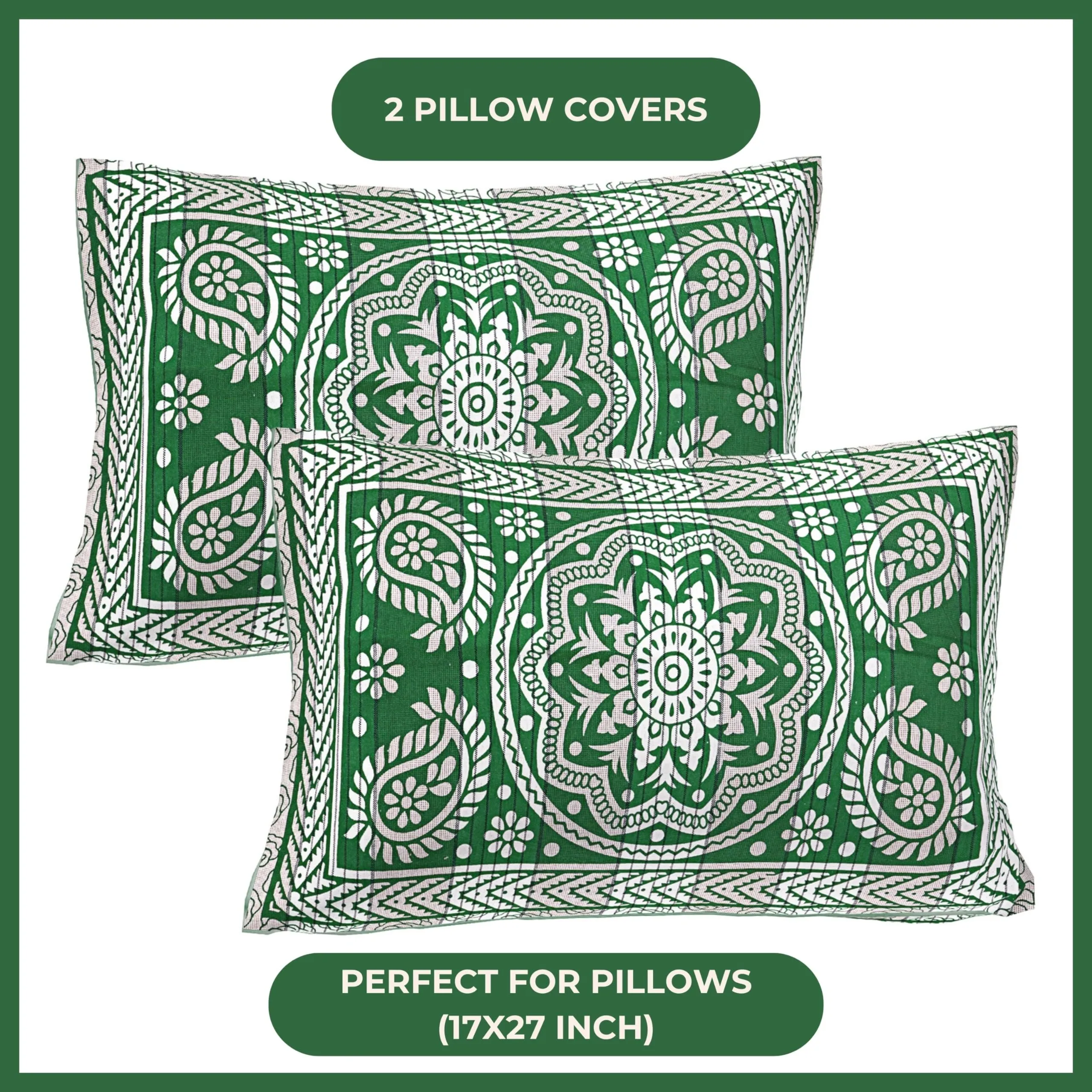 Hashcart Quality Cotton Bedsheet Hand Block Printed for Double Bed with Two Pillow Covers (90x100 Inch)