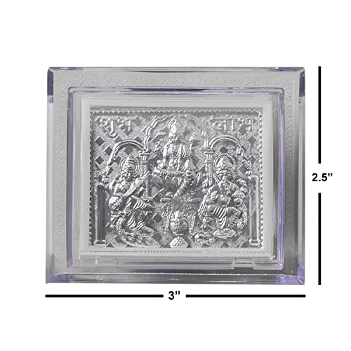 HEM Jewels Pure Silver Trimurti Frame for Gift & Home Decor (3x2.5 Inch) (Pack of 1)