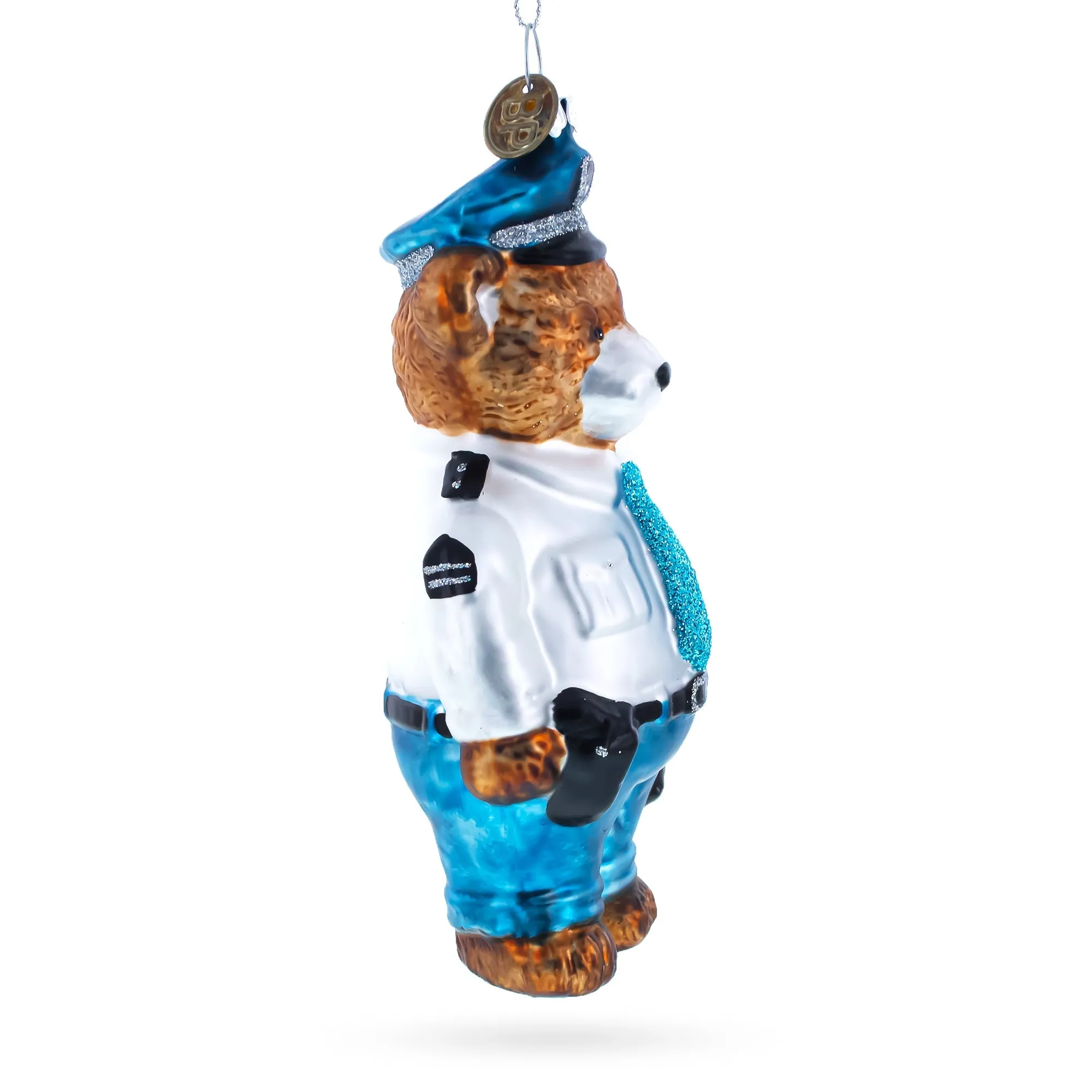 Heroic Police Bear - Blown Glass Christmas Ornament