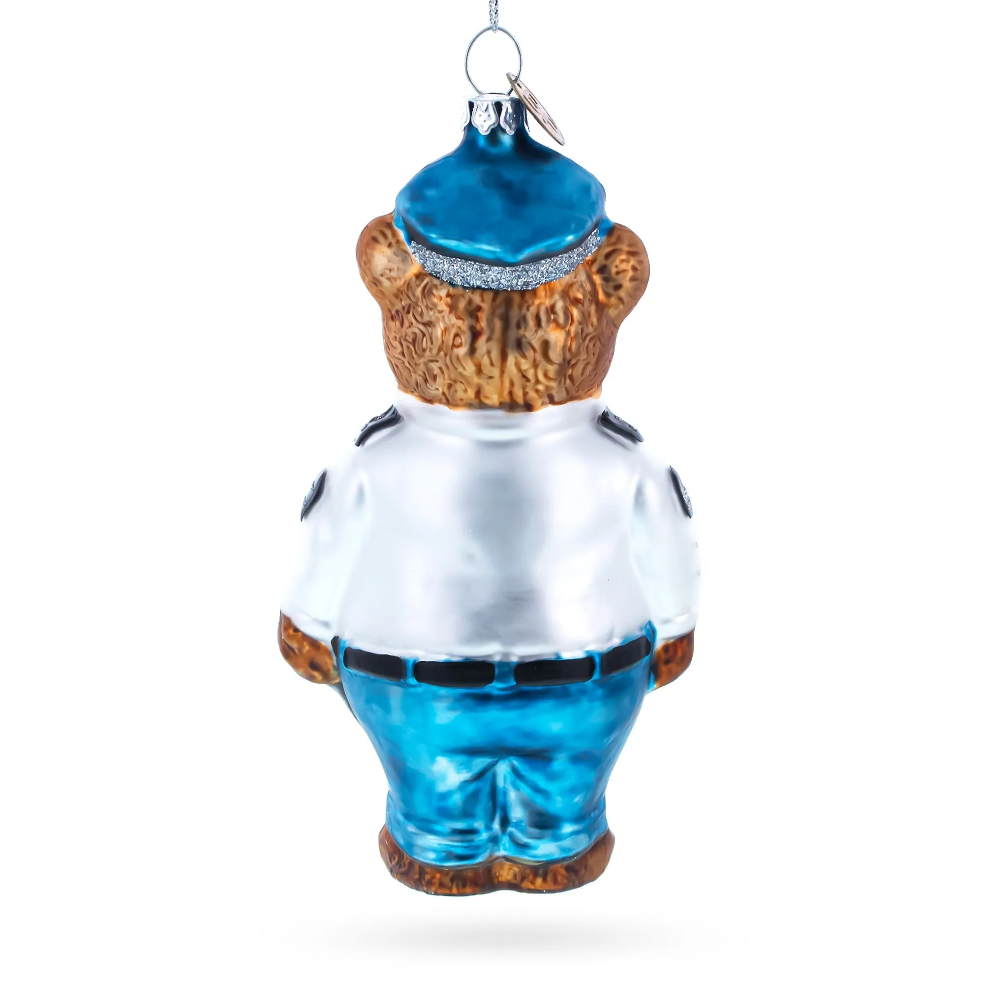 Heroic Police Bear - Blown Glass Christmas Ornament