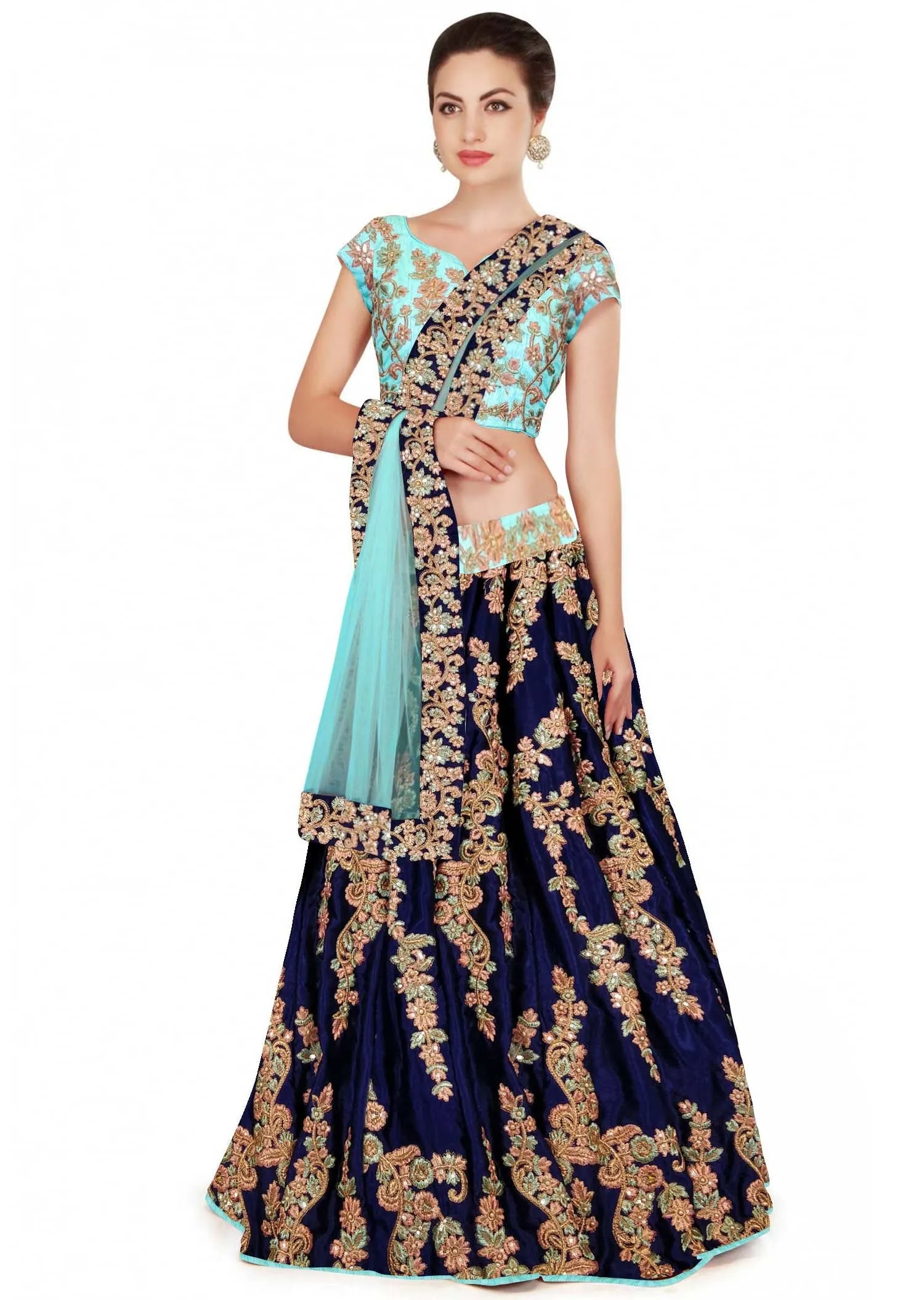 Invaluable Navy Blue Colored Designer Embroidered Lehenga Choli