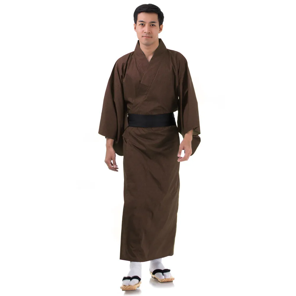 Japanese Brown Kitsune Yukata Kimono Robe for Men