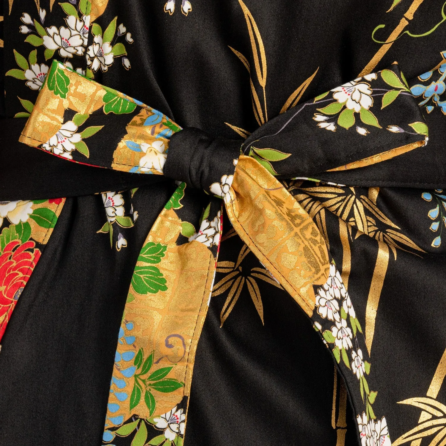 Japanese Kimono Floral Print Long Black